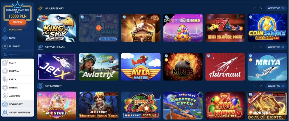 Bonus instant 500 i najlepsze gry MostBet Casino